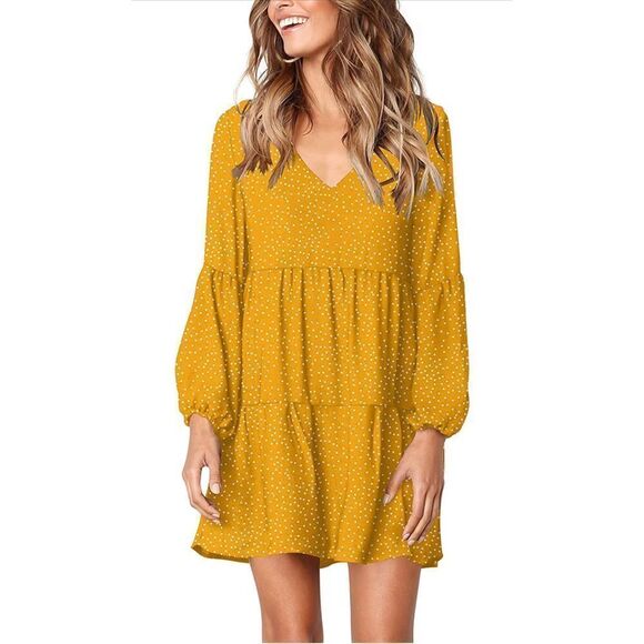 NEW Amoretu Tunic Dress V Neck Casual Loose Flowy Swing L - Picture 1 of 4